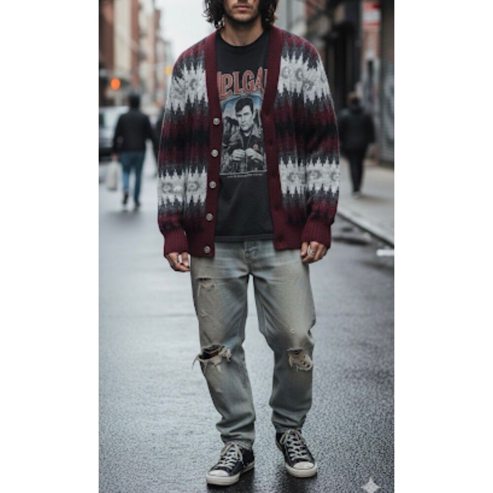Vintage Orlon Striped Cardigan Sweater 60s Campus Men’s Medium Cobain Grunge